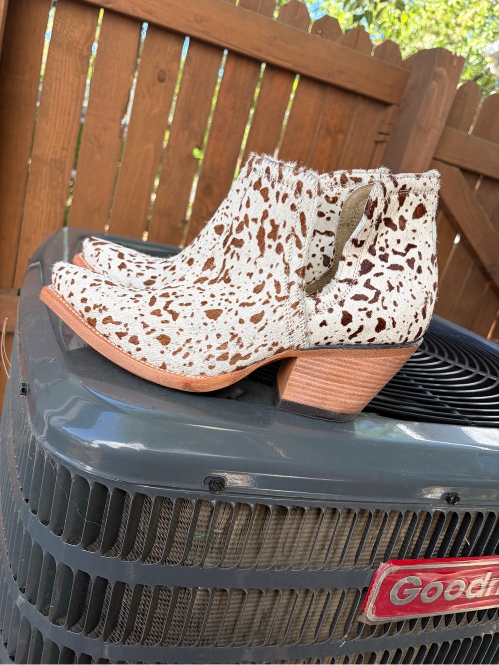 Ariat White and Brown Cowhide Spot Ankle Booties